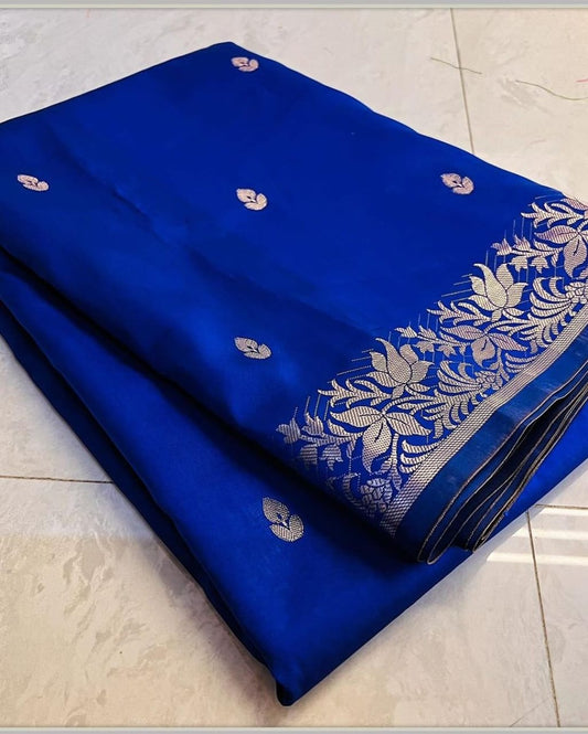 Black handwoven banarasi silk saree with copper zari border and pallu comes with small buti all over saree