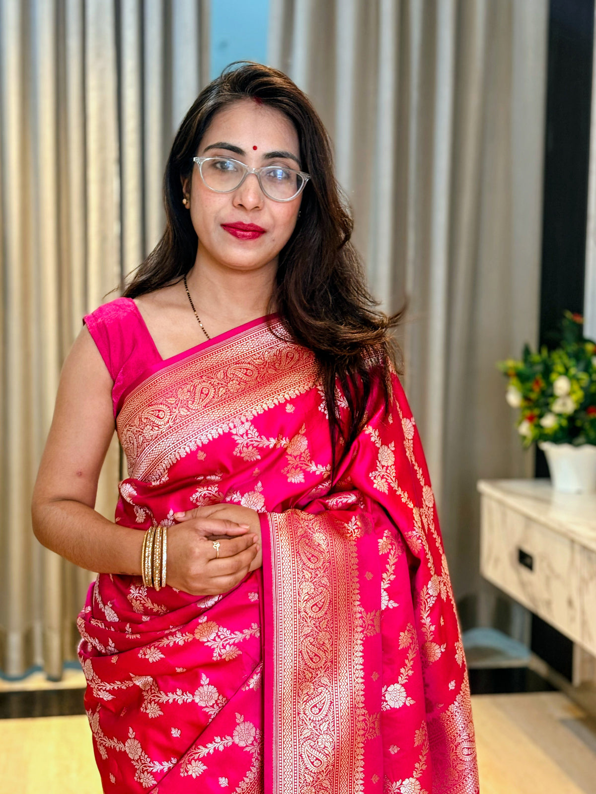 Pink Banarasi Mashru Silk Saree with intricate zari weaving