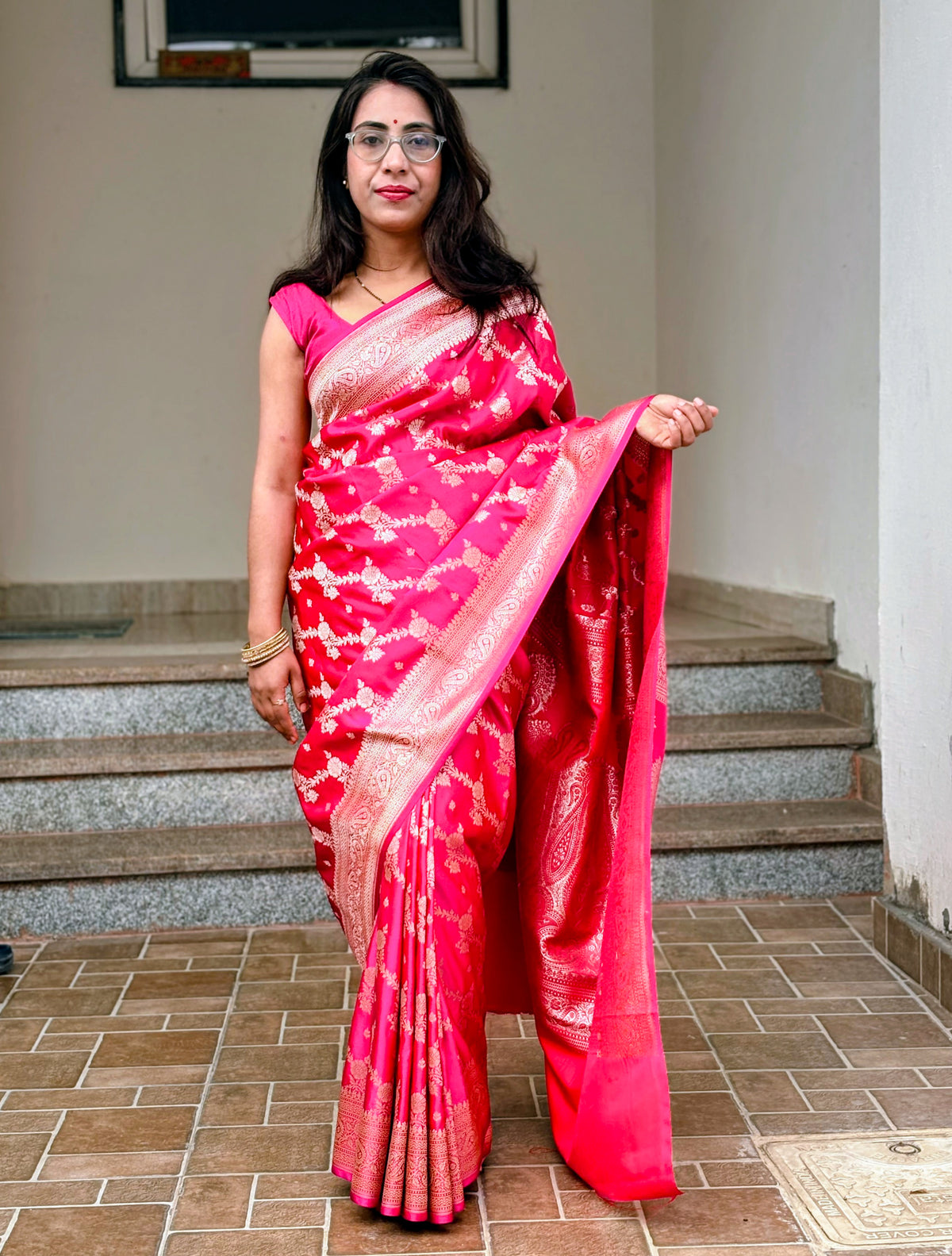 Pink Banarasi Mashru Silk Saree with intricate zari weaving