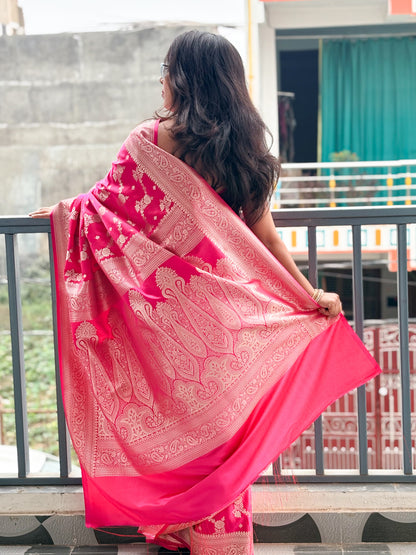 Pink Banarasi Mashru Silk Saree with intricate zari weaving